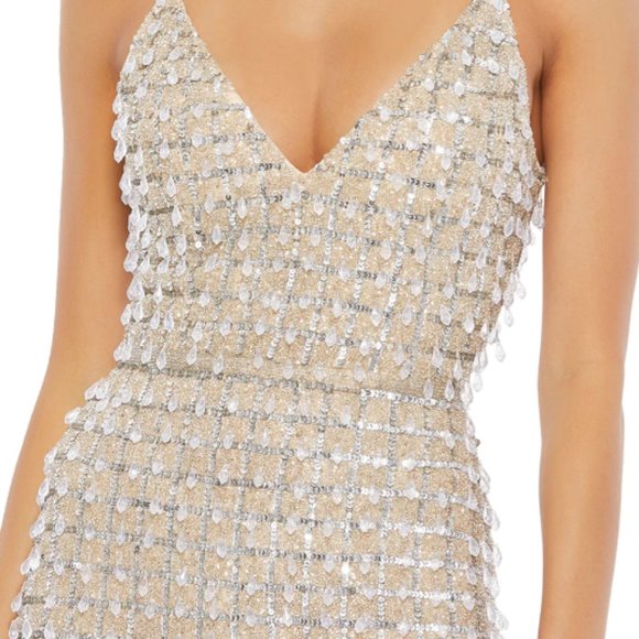 MAC DUGGAL 5394 GEOMETRIC EMBELLISHED CRYSTAL DROP V-NECK GOWN sz 8 - Picture 3 of 6